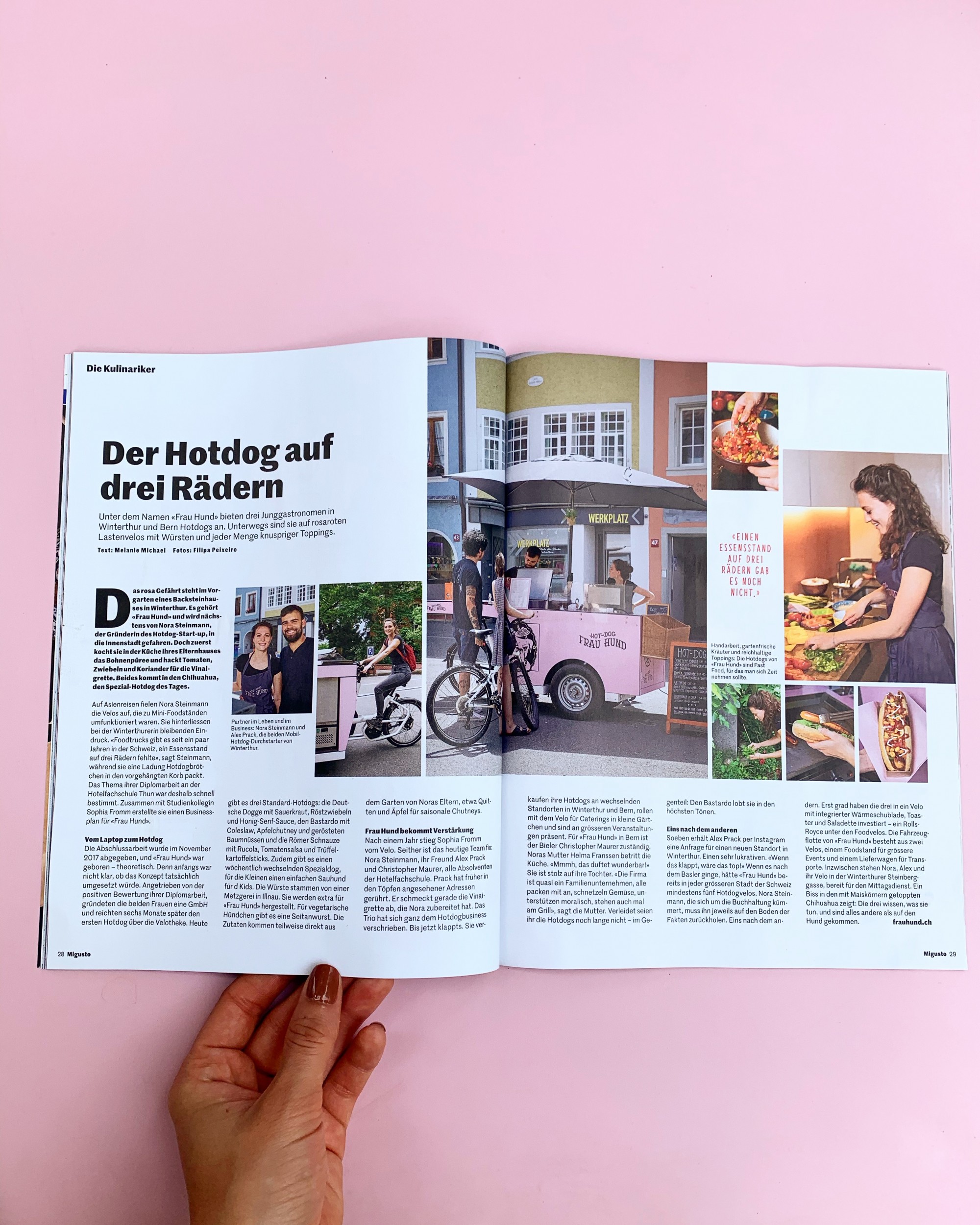 Zeigt den Zeitungsartikel von Frau Hund in der Migusto Zeitschrift.